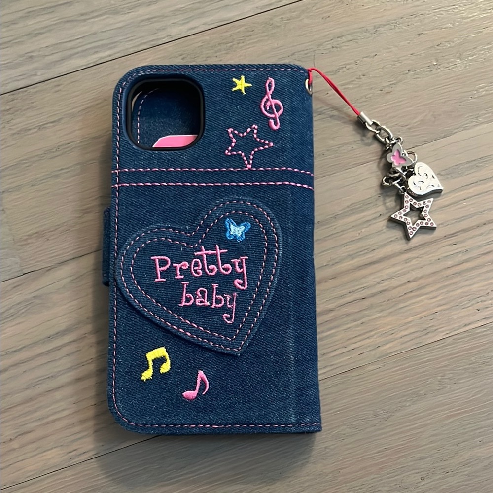 Denim Phone Case with Embroidered Design